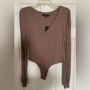 Lulu's Cocoa Long Sleeve V-Neck Bodysuit